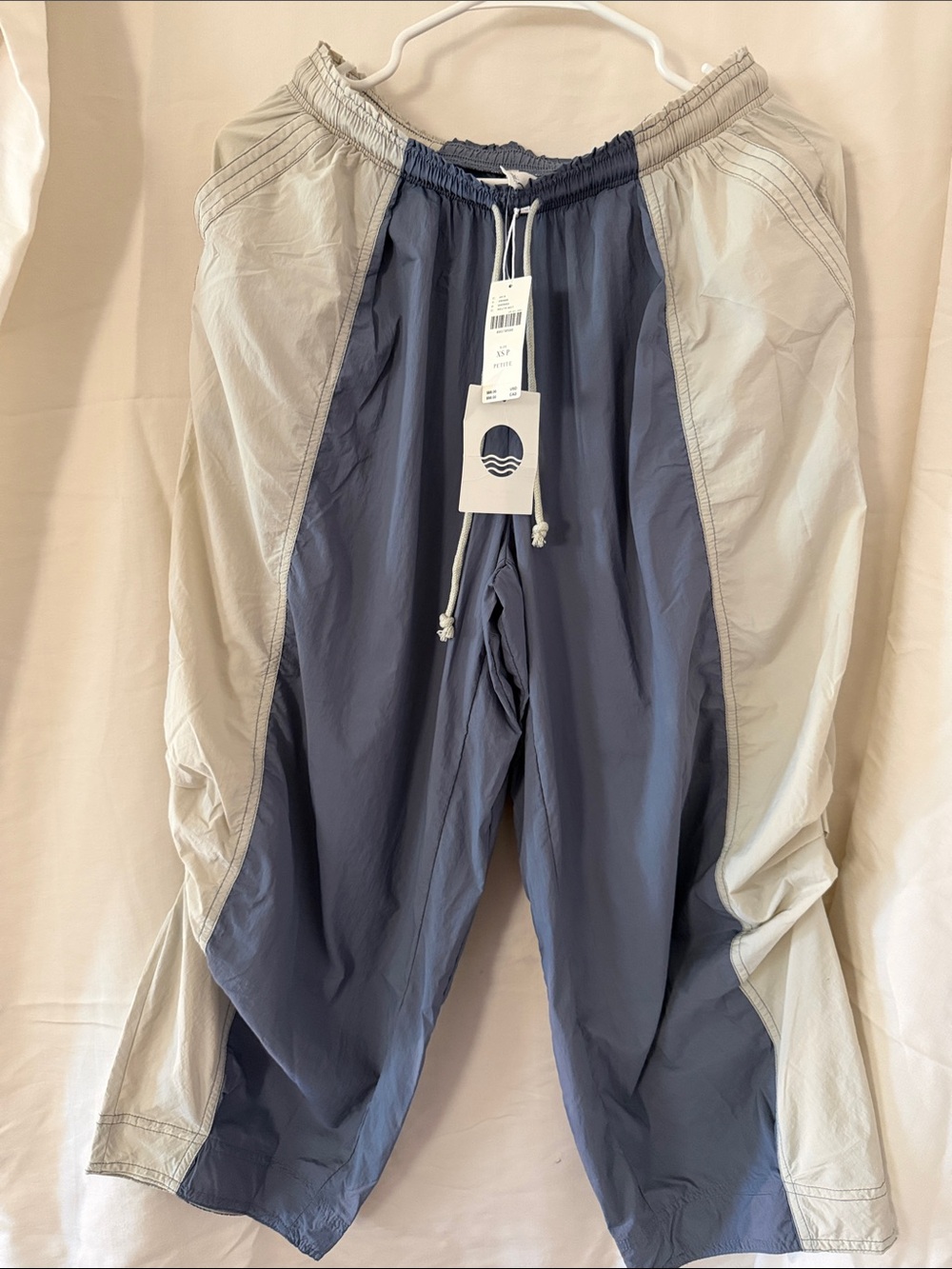 Anthropologie Navy and Light Gray Colorblock Joggers with Drawstring
